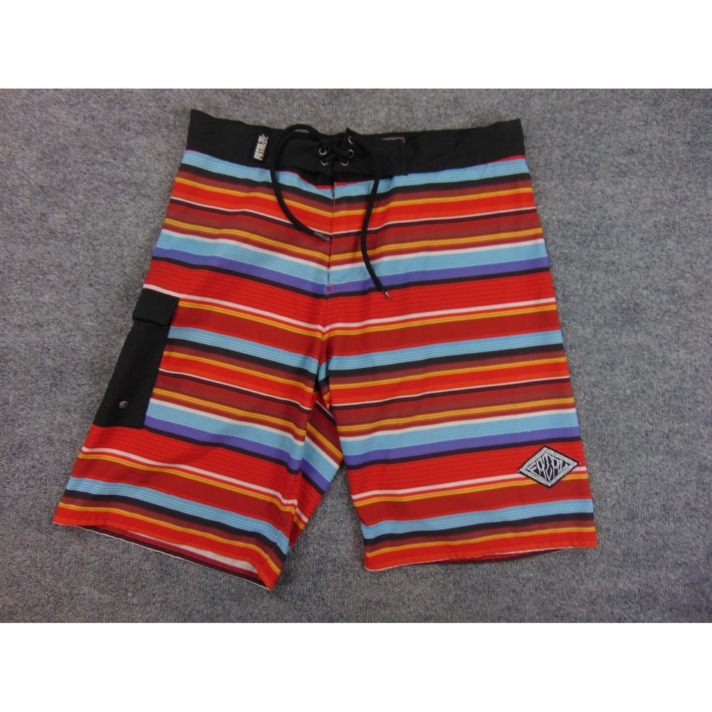 Fatal Board Shorts Mens 32 Multicolor Striped Cargo Pocket Surf Skate Swimwear
